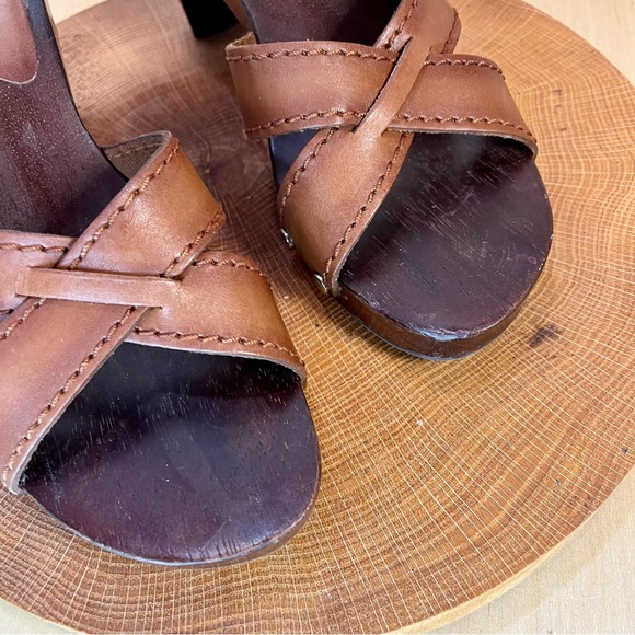 *NXP | "Twiggy" Vintage Made in Brazil Wooden Heeled Leather Straps Sandals 6.5 - Picture 12 of 16